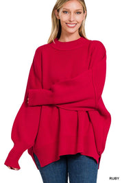 Women's Oversized Mock Neck Sweater with Side Slit