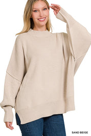 Women's Oversized Mock Neck Sweater with Side Slit