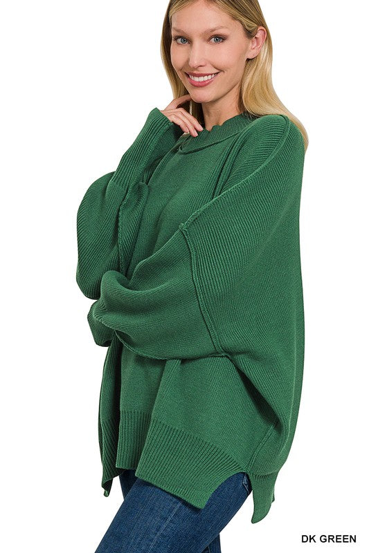 Women's Oversized Mock Neck Sweater with Side Slit