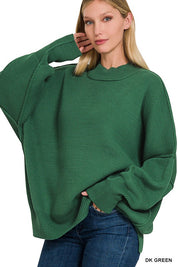 Women's Oversized Mock Neck Sweater with Side Slit