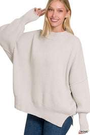 Women's Oversized Mock Neck Sweater with Side Slit