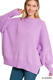 Women's Oversized Mock Neck Sweater with Side Slit