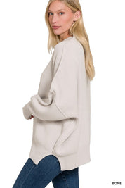 Women's Oversized Mock Neck Sweater with Side Slit