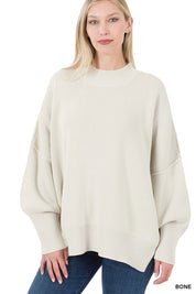 Women's Oversized Mock Neck Sweater with Side Slit