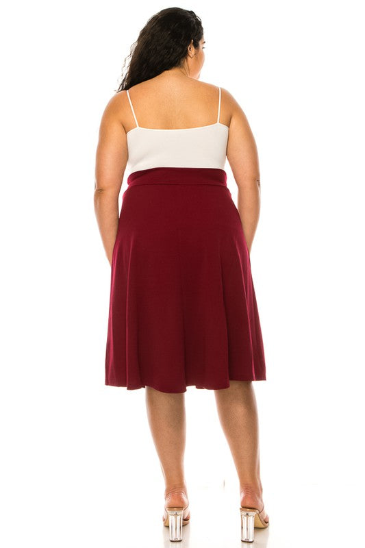 Plus size, solid, A-line, knee length skirt