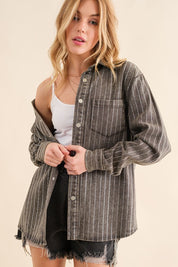 Women's Loose Fit Sparkle Stone Stripe Denim Jacket