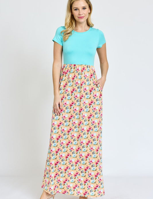 Women's Short Sleeve Floral Maxi Dress