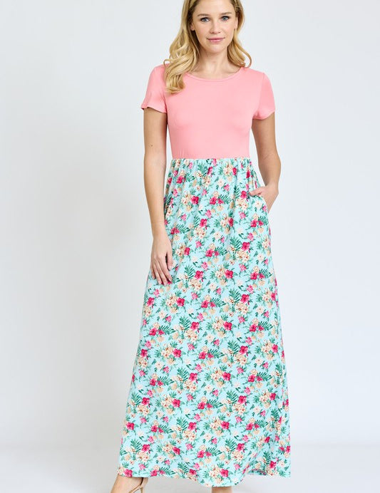 Women's Short Sleeve Floral Maxi Dress