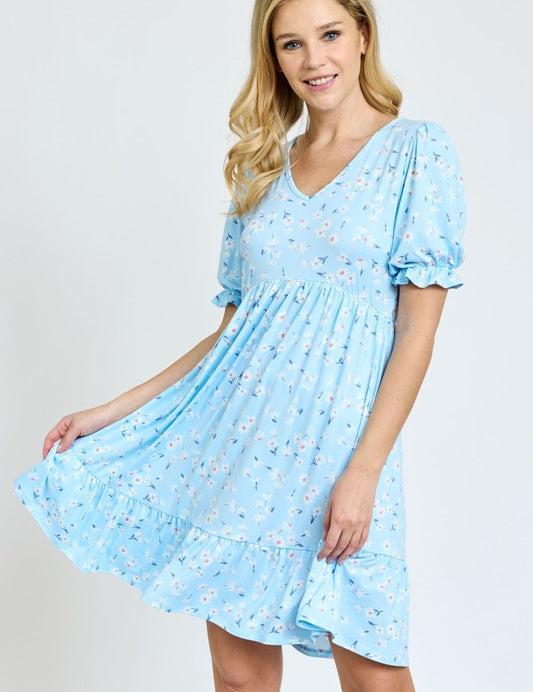 Women's Ruffle Floral V-Neck Midi Dress