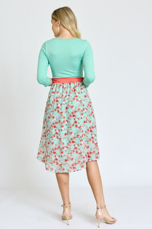 Lined Floral Band Midi Dress