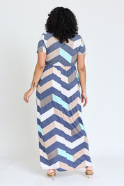 Women's Short Sleeve Chevron Maxi Dress