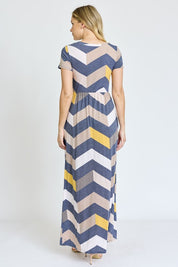 Women's Short Sleeve Chevron Maxi Dress