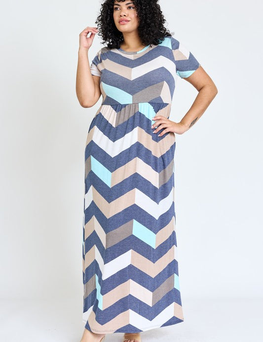 Women's Short Sleeve Chevron Maxi Dress