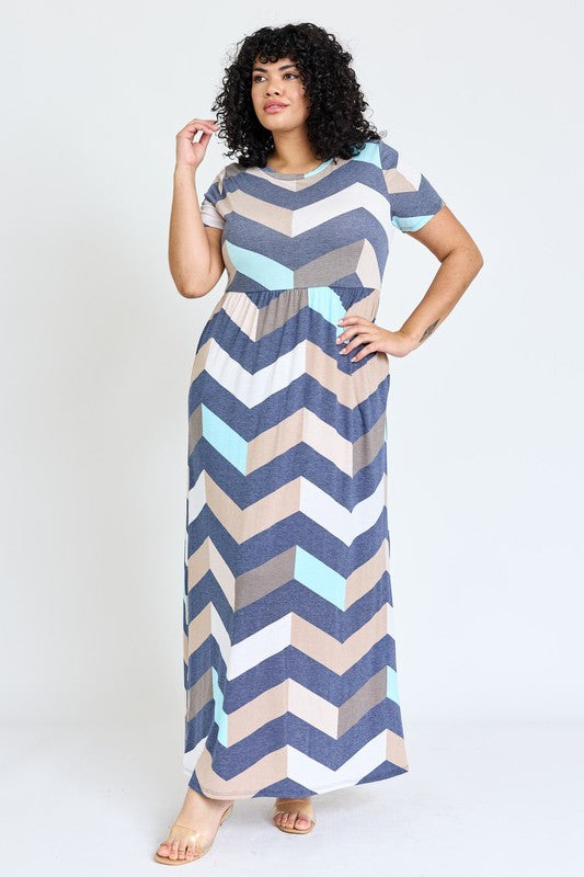 Women's Short Sleeve Chevron Maxi Dress