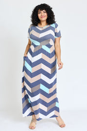 Women's Short Sleeve Chevron Maxi Dress