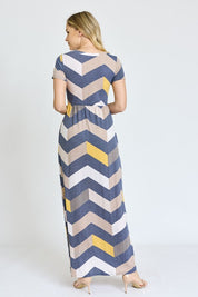 Women's Short Sleeve Chevron Maxi Dress