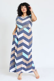 Women's Short Sleeve Chevron Maxi Dress