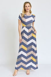 Women's Short Sleeve Chevron Maxi Dress