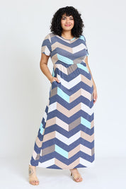 Women's Short Sleeve Chevron Maxi Dress