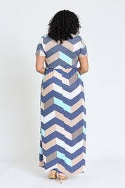 Women's Short Sleeve Chevron Maxi Dress