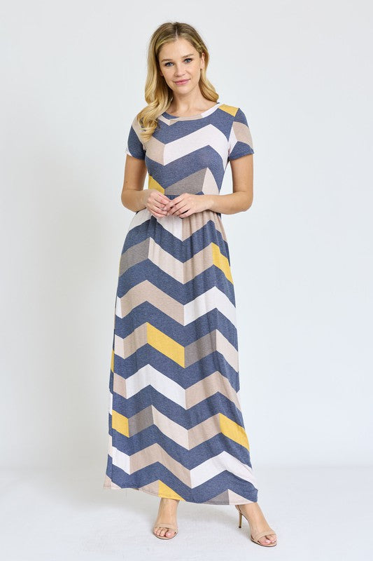 Women's Short Sleeve Chevron Maxi Dress