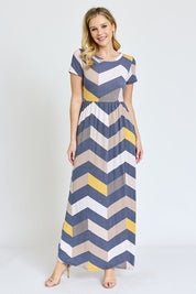 Women's Short Sleeve Chevron Maxi Dress