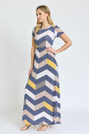 Women's Short Sleeve Chevron Maxi Dress