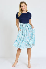 Women's Floral Sash Midi Dress with Short Sleeves