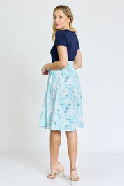 Women's Floral Sash Midi Dress with Short Sleeves