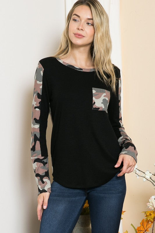 Women's Casual Camouflage Contrast Knit Sweater