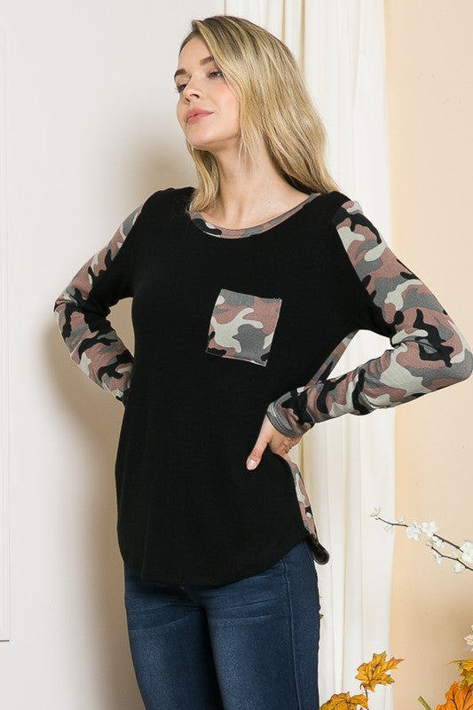 Women's Casual Camouflage Contrast Knit Sweater