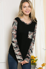 Women's Casual Camouflage Contrast Knit Sweater