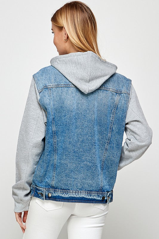 Women's Fleece-Lined Denim Jacket with Hood