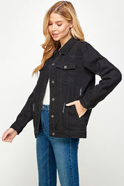 Women's Fleece-Lined Denim Jacket with Hood