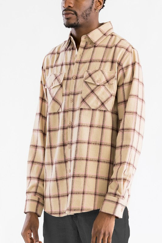 Men's Regular Fit Full Plaid Checkered Flannel Shirt