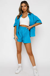 Women's Short Sleeve Button-Up Two Piece Set