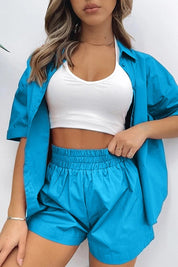 Women's Short Sleeve Button-Up Two Piece Set