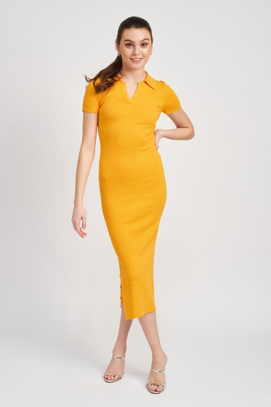 Women's Collared Long Sleeve Midi Dress