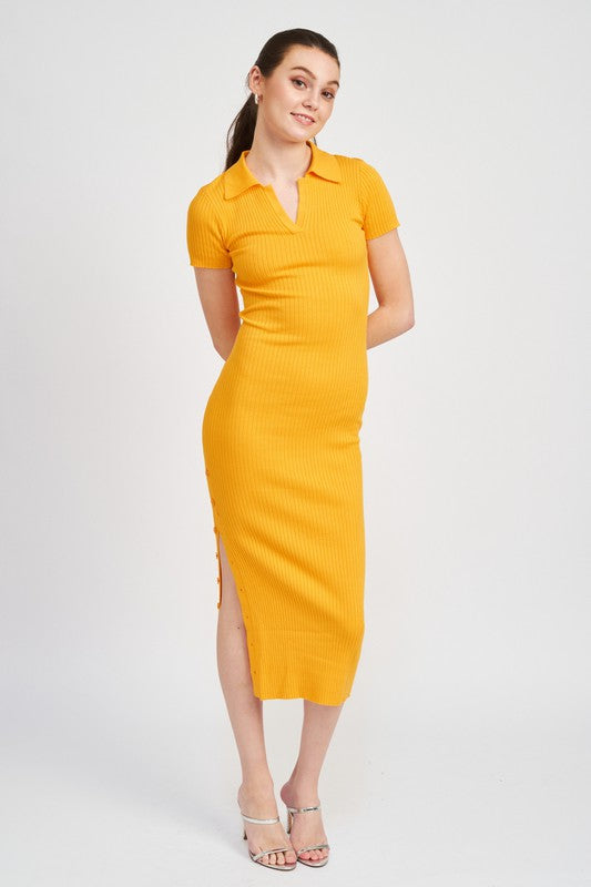 Women's Collared Long Sleeve Midi Dress