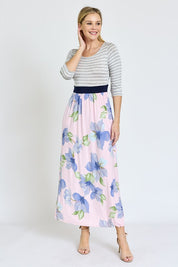 Women's Floral Stripe Band Maxi Dress