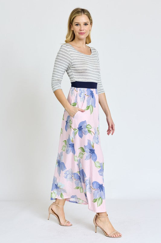 Women's Floral Stripe Band Maxi Dress