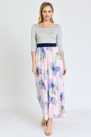 Women's Floral Stripe Band Maxi Dress