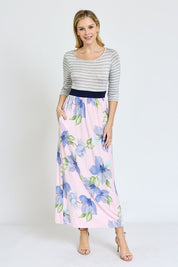 Women's Floral Stripe Band Maxi Dress