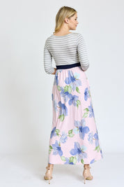 Women's Floral Stripe Band Maxi Dress