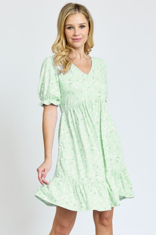 Women's Ruffle Floral V-Neck Midi Dress