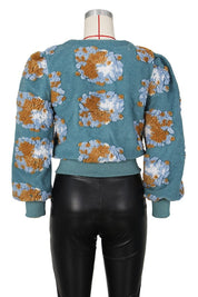 Women's Casual Woolen Jacket with 3D Flower Design