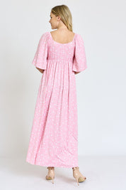 Women's Floral Angel Sleeve Front Tie Maxi Dress