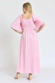 Women's Floral Angel Sleeve Front Tie Maxi Dress