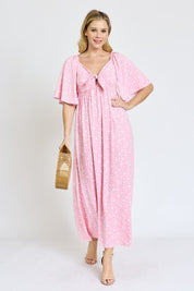 Women's Floral Angel Sleeve Front Tie Maxi Dress