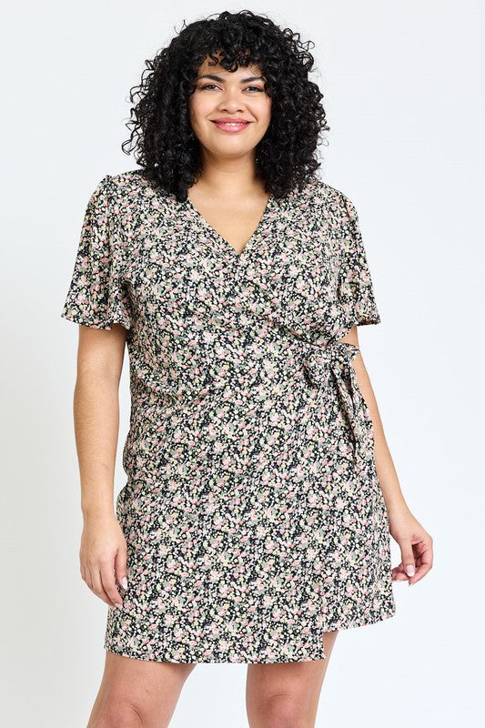 Women's Plus Ditsy Floral Wrap Dress